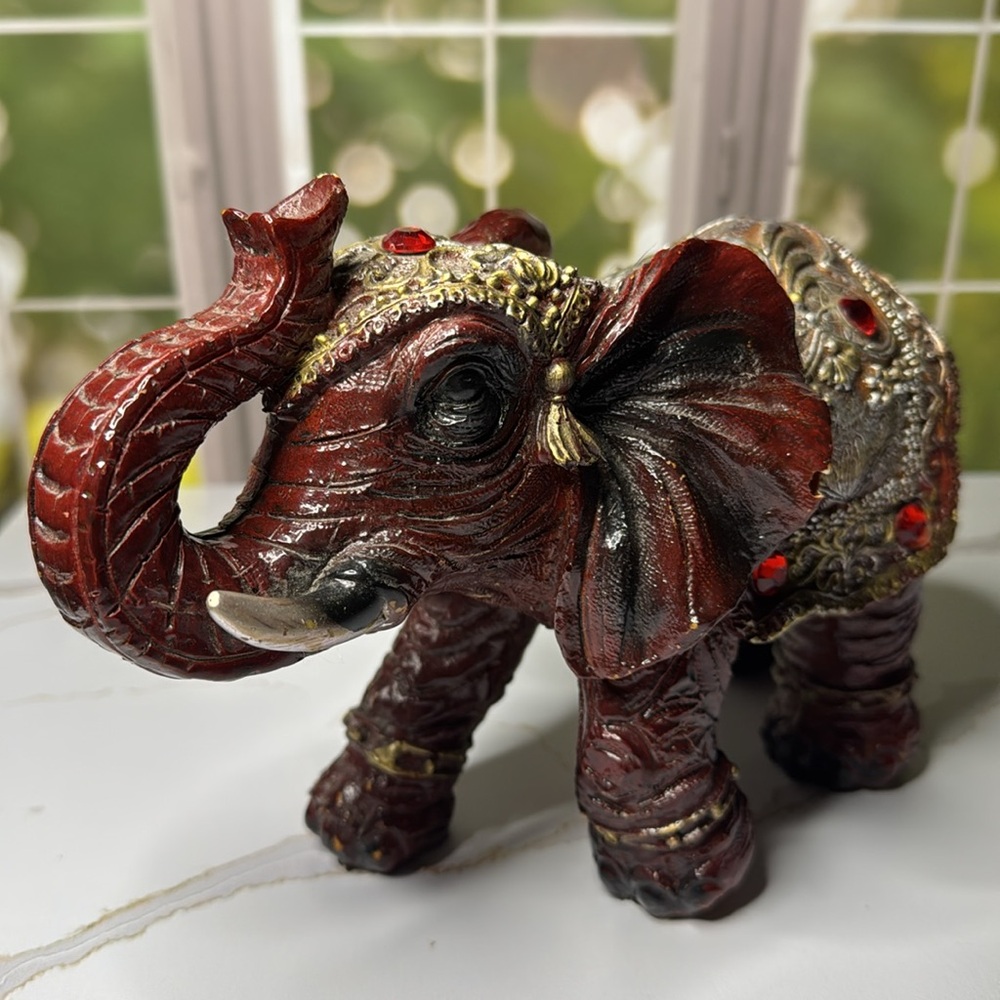 Decorative Elephant Figurine with Gold Accents - Picture 14 of 17